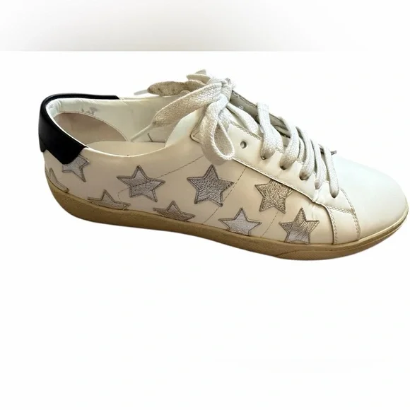 Saint Laurent Paris Court Classic Star Sneakers Leather Women’s Size 39.5 (8.5) - Picture 9 of 16